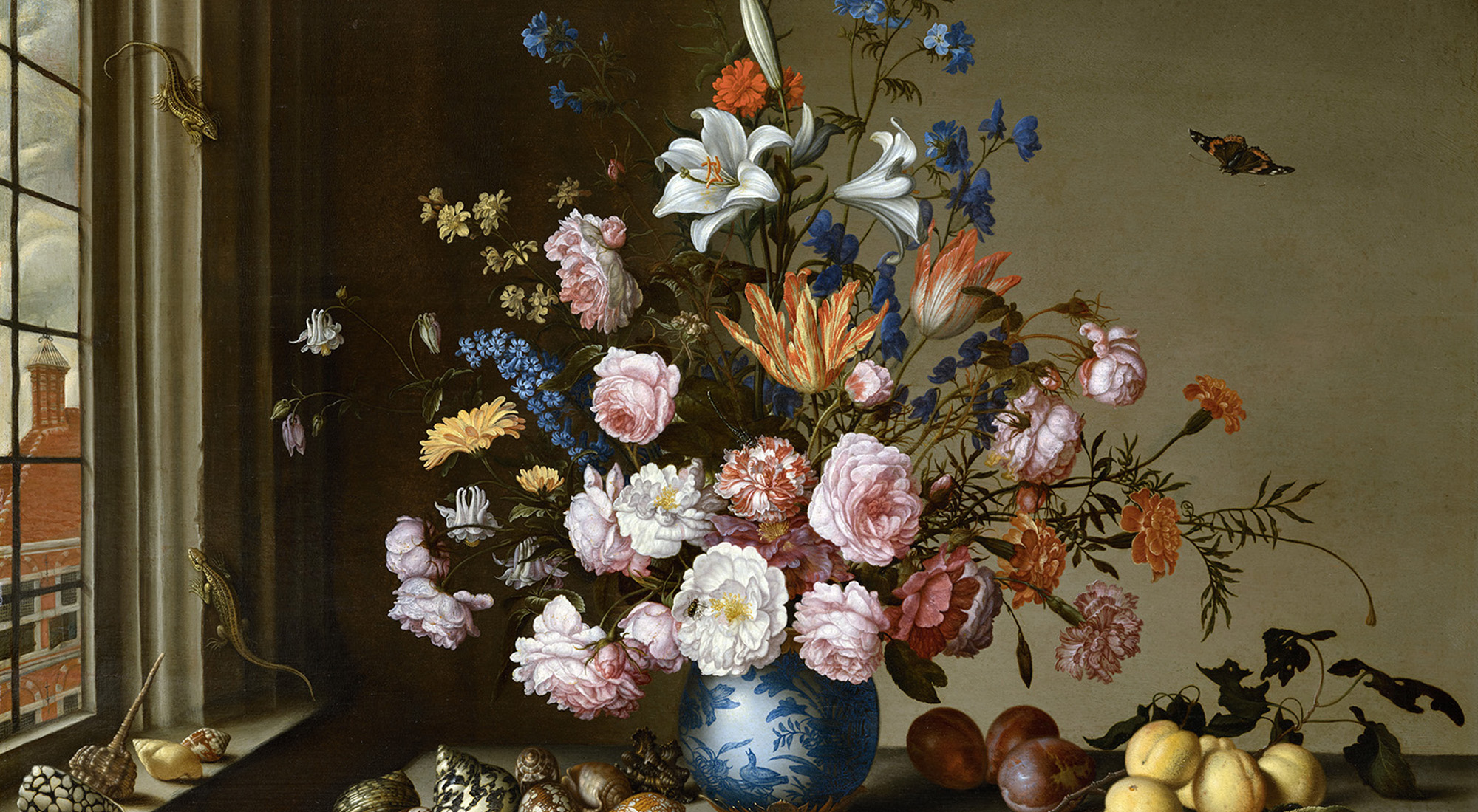 Stilleben mit Blumen Früchten und exotischen Schnecken an einem Fenster c Anhaltische Gemäldegalerie Dessau Dietmar Gunne Zuschnitt